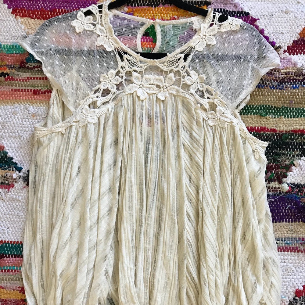 Free People Ivory Bohemian Flowy Top Blouse